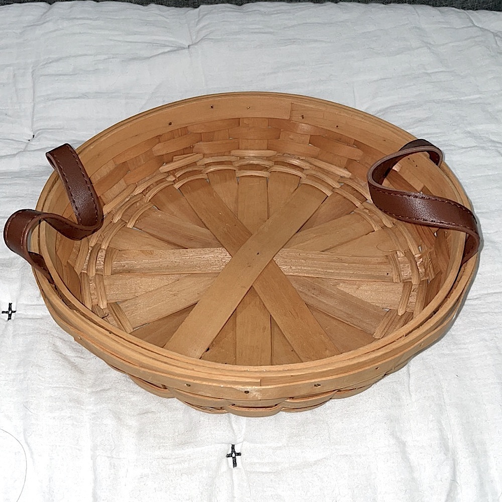 Vintage Wicker Basket with Leather Handles